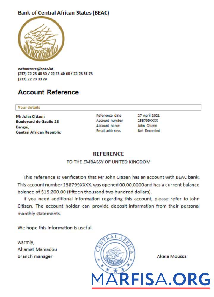 Realistic Central Africa republicbank reference example